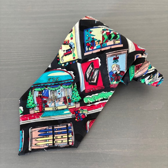 Nicole Miller Other - Nicole Miller Novelty Necktie Christmas Storefront Holiday Silk Tie